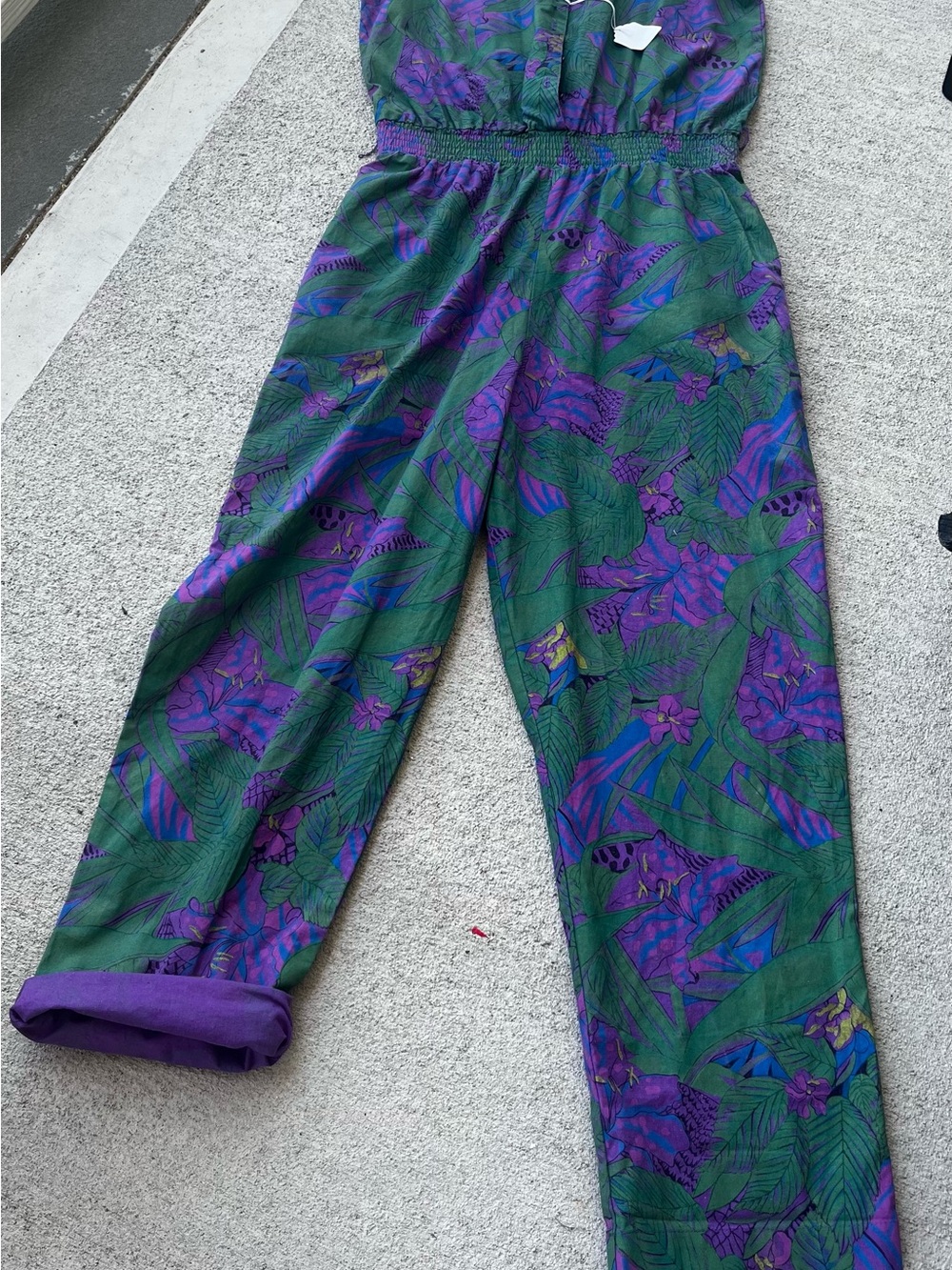 Rare Vintage Tropical Floral Jumpsuit in Green & Purple - Picture 2 of 11